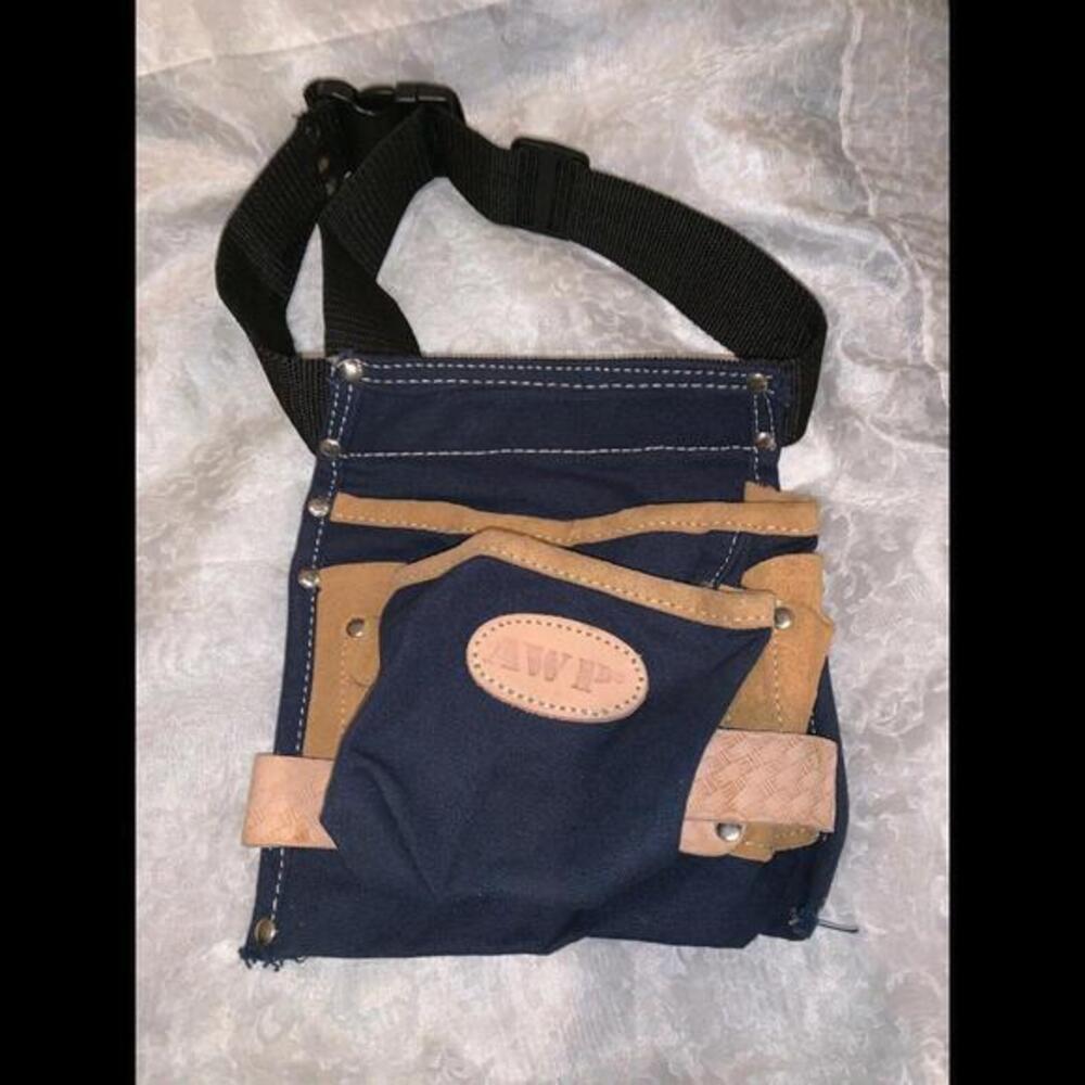 AWP Blue / Brown Heavy Duty Canvas Leather Tool Belt Pouch